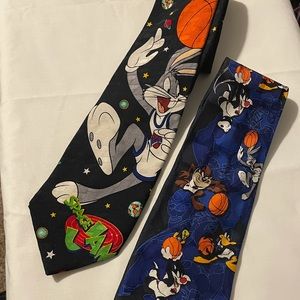 Vintage Space Jam Pair of 100% Silk Ties